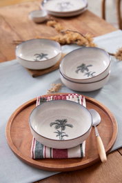 Hermia Set de Cuencos de Porcelana Azul de 4 Piezas, 15 cm